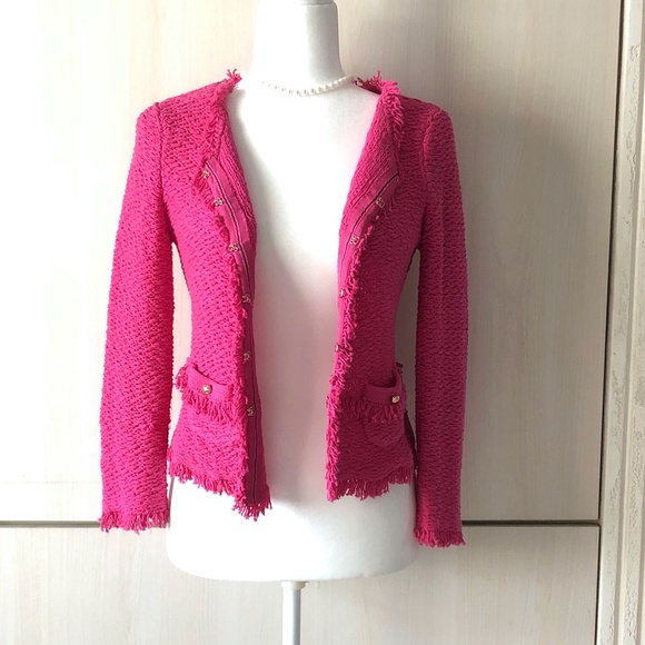 CACHE Pink Knit Jacket Sweater Cardigan Blazer Sz XS - Picture 5 of 13
